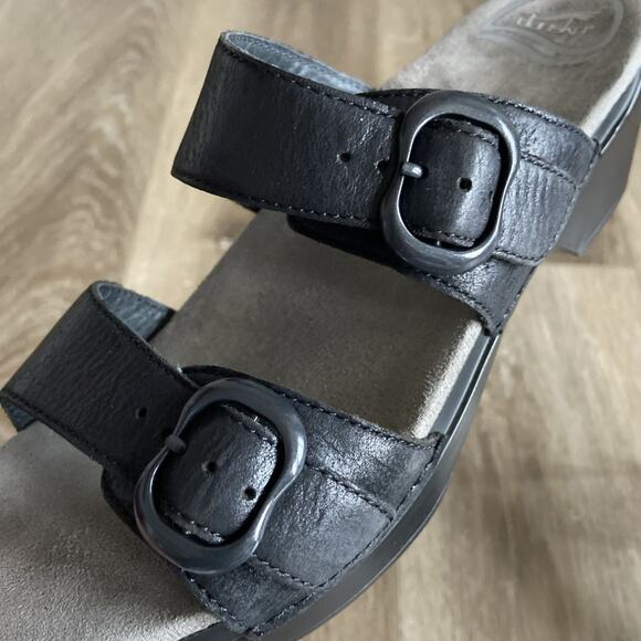 Dansko Sophie Sandal Women Sz 39 EU 8 US Black Leather Double Strap Slide - Picture 8 of 12